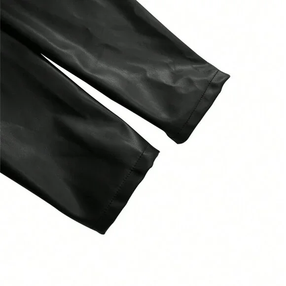 Black Elegant Women's Faux Leather Trench Coat